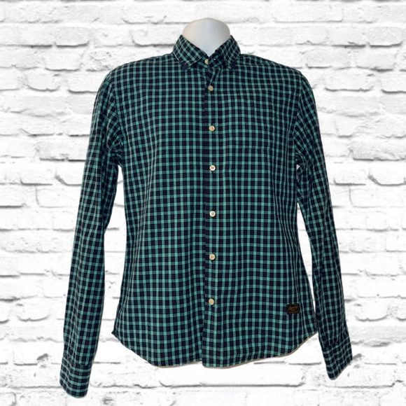 Scotch & Soda Luxury Garment Men’s Plaid Button Down Shirt Size M - Teal & Navy - Picture 1 of 13